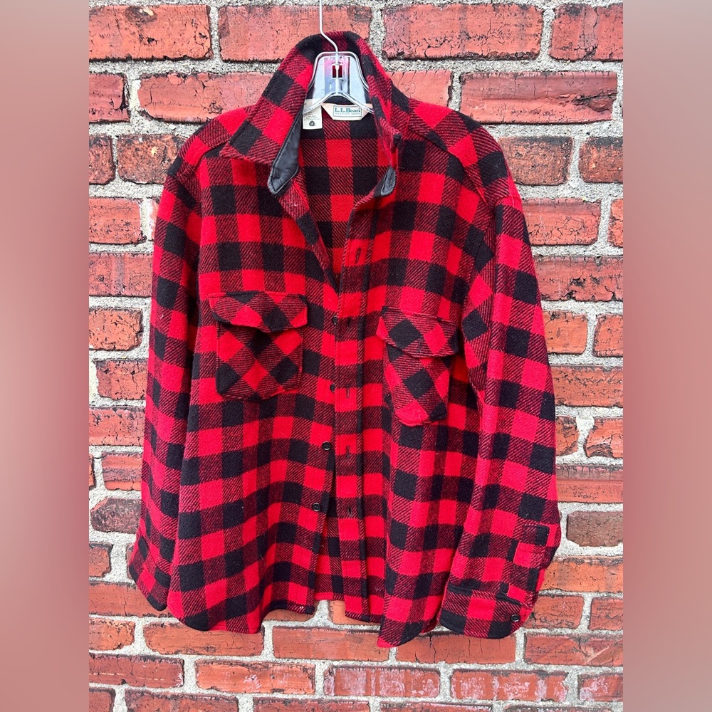L.L. Bean Red and Black Buffalo Plaid Wool Shirt